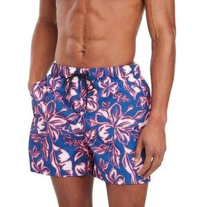 Tommy Hilfiger Men's Vintage Tropical Drawstring 5" Swim Trunk Hot Pink Navy 2XL
